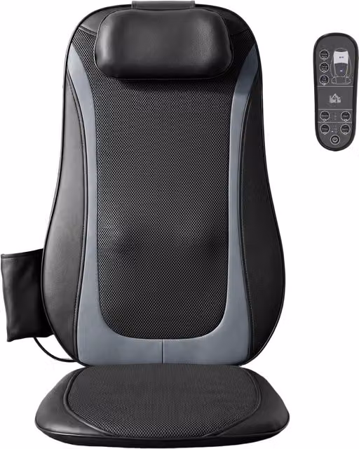 Sedile Massaggiante HOMCOM con Calore, Shiatsu e Impastamento per Schiena, Fianchi e Cosce, Nero