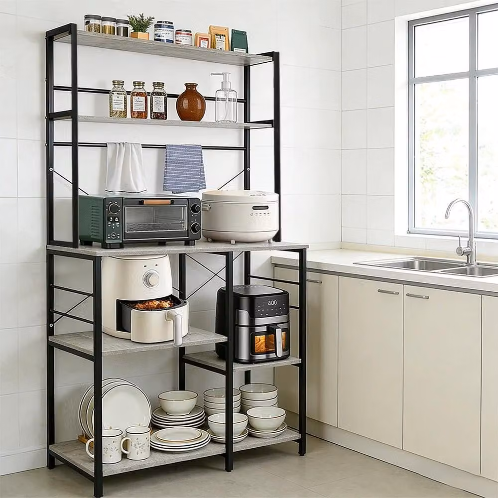 Scaffale indipendente da cucina con 6 ripiani, ideale per il microonde