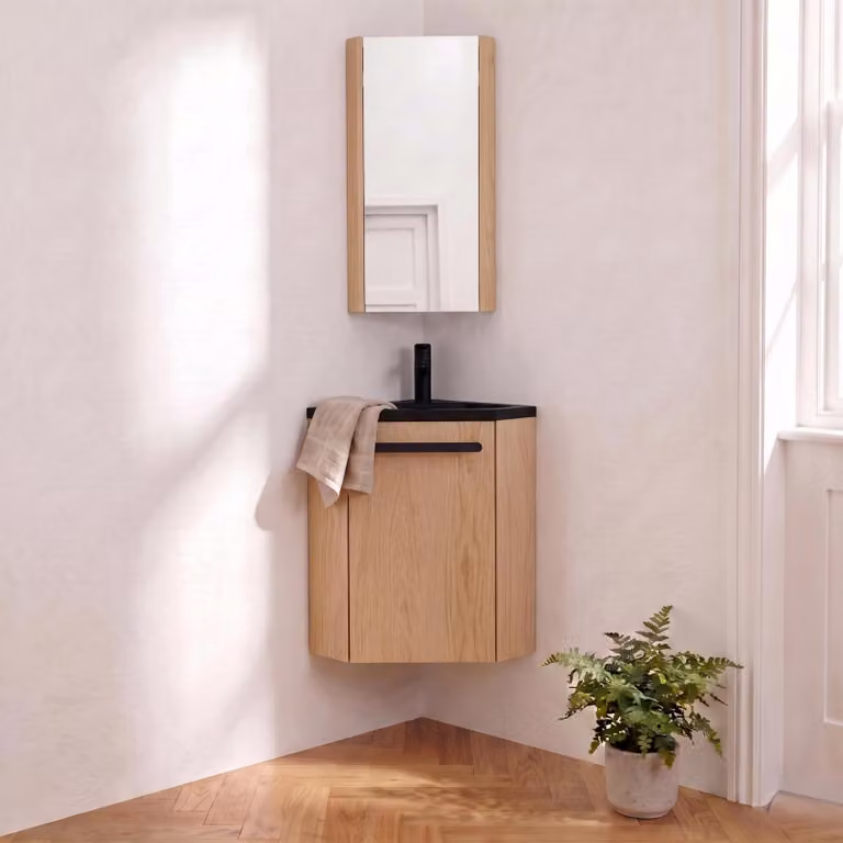 Set lavabo angolare SKINO con rubinetto e mobiletto