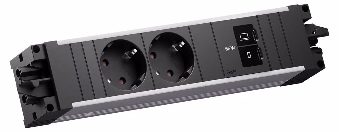 BACHMANN STEP ALU, 2 prese CEE7/3, 1 porta USB-C con ricarica rapida da 65W