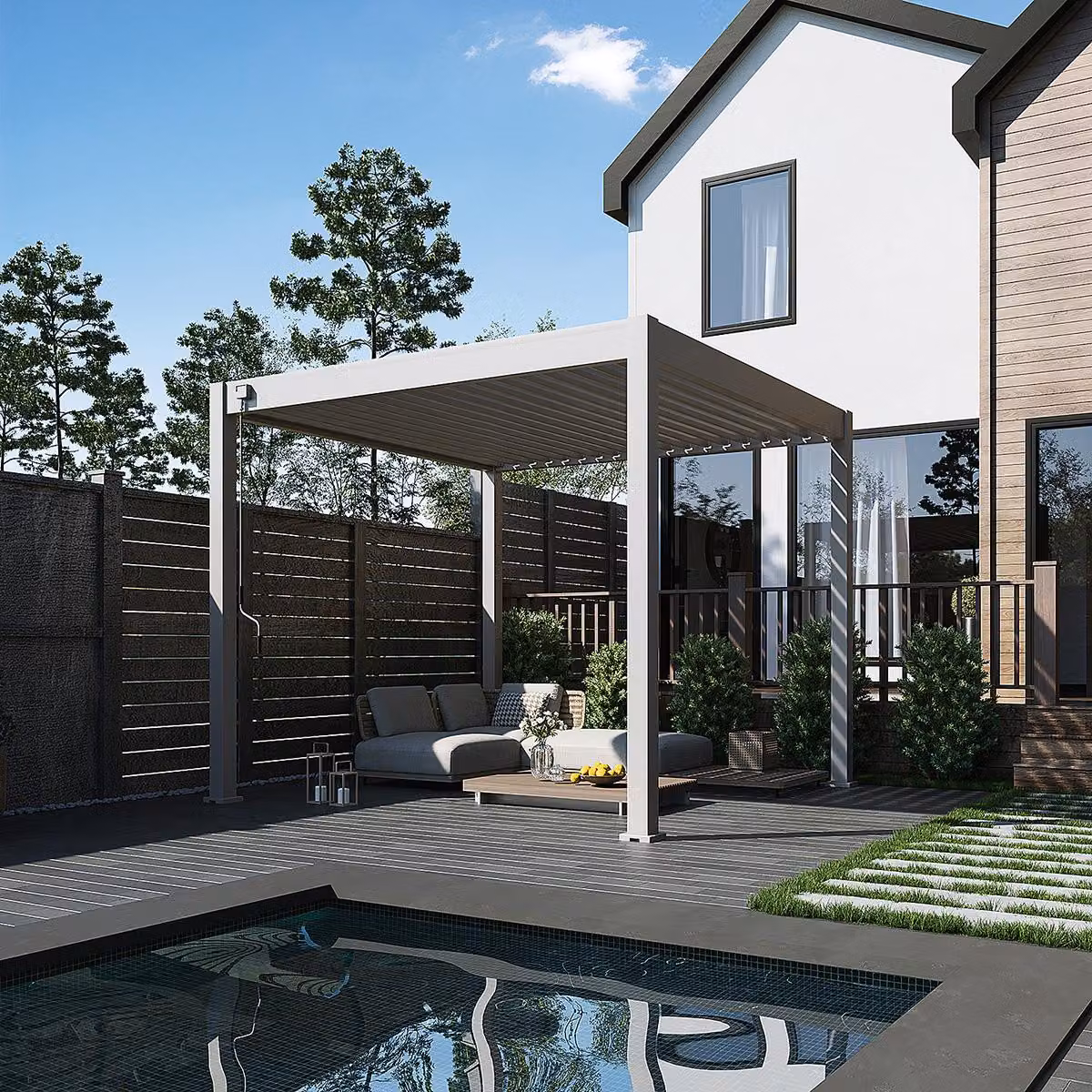 Pergola Weide Classic in alluminio 3x3 m con tetto a lamelle, modello indipendente, colore Ivory Sand