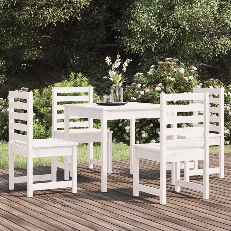 Set da pranzo per giardino e terrazzo vidaXL in legno di pino bianco laccato, 5 pezzi