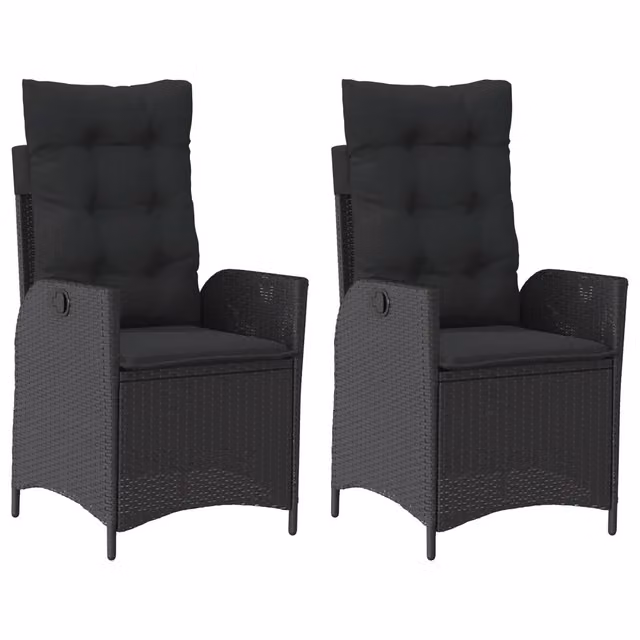 Set di 2 sedie reclinabili da giardino in polyrattan nero con cuscini e struttura in metallo