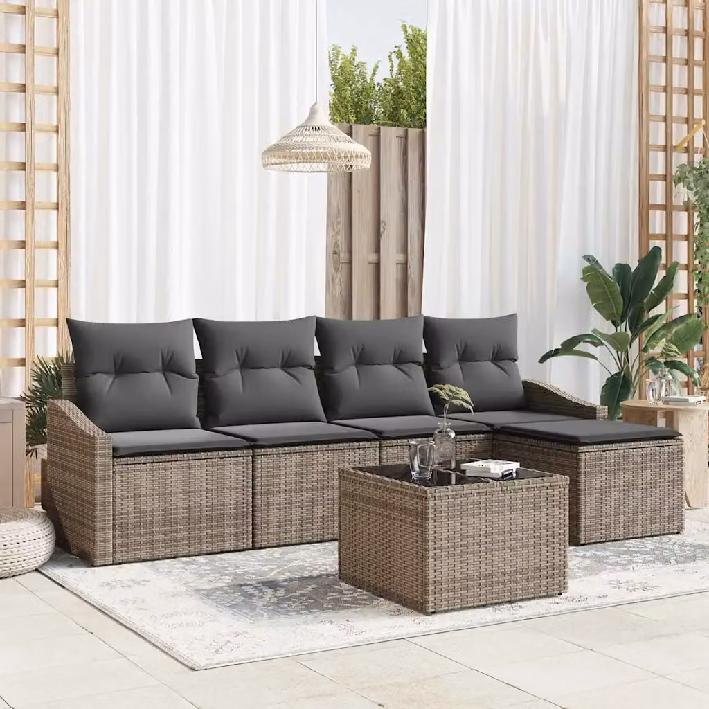 Set di divani da giardino vidaXL a forma di L composto da 6 pezzi in rattan grigio con cuscini inclusi – 1