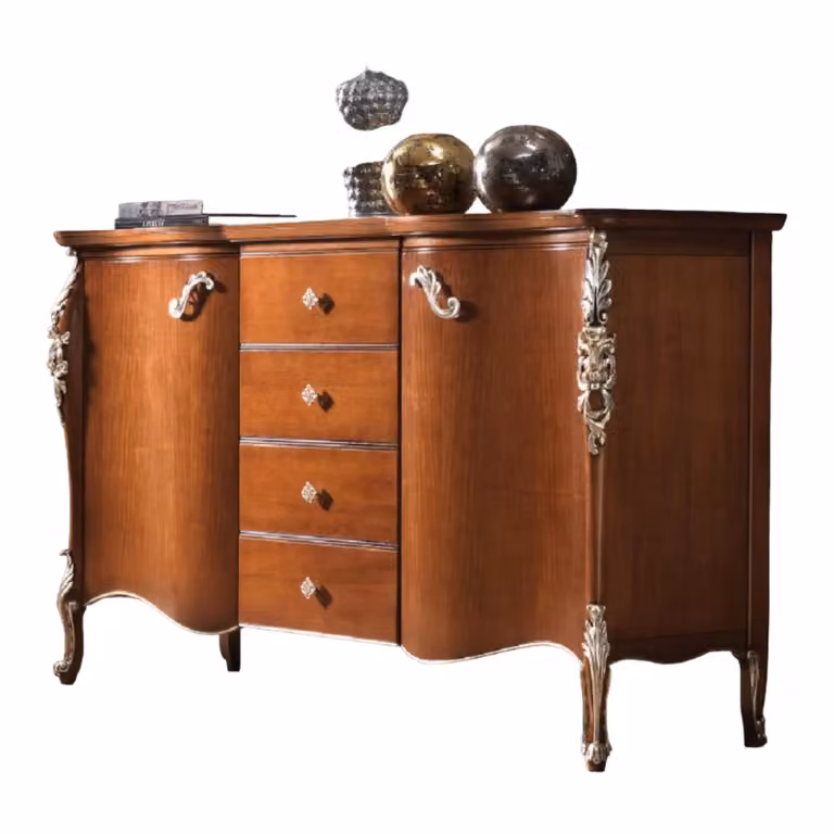 Madia credenza sagomata con 2 ante in legno Mobili 2G colore noce L: 170 cm, P: 57 cm, H: 110 cm
