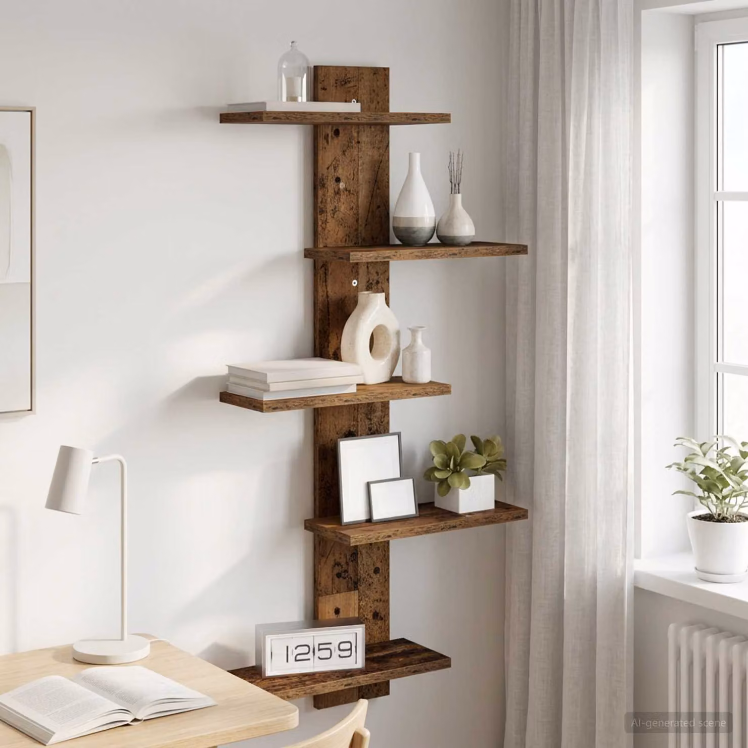 vidaXL Mensola a muro moderna in legno color marrone L: 101 cm, P: 48,5 cm, H: 15 cm