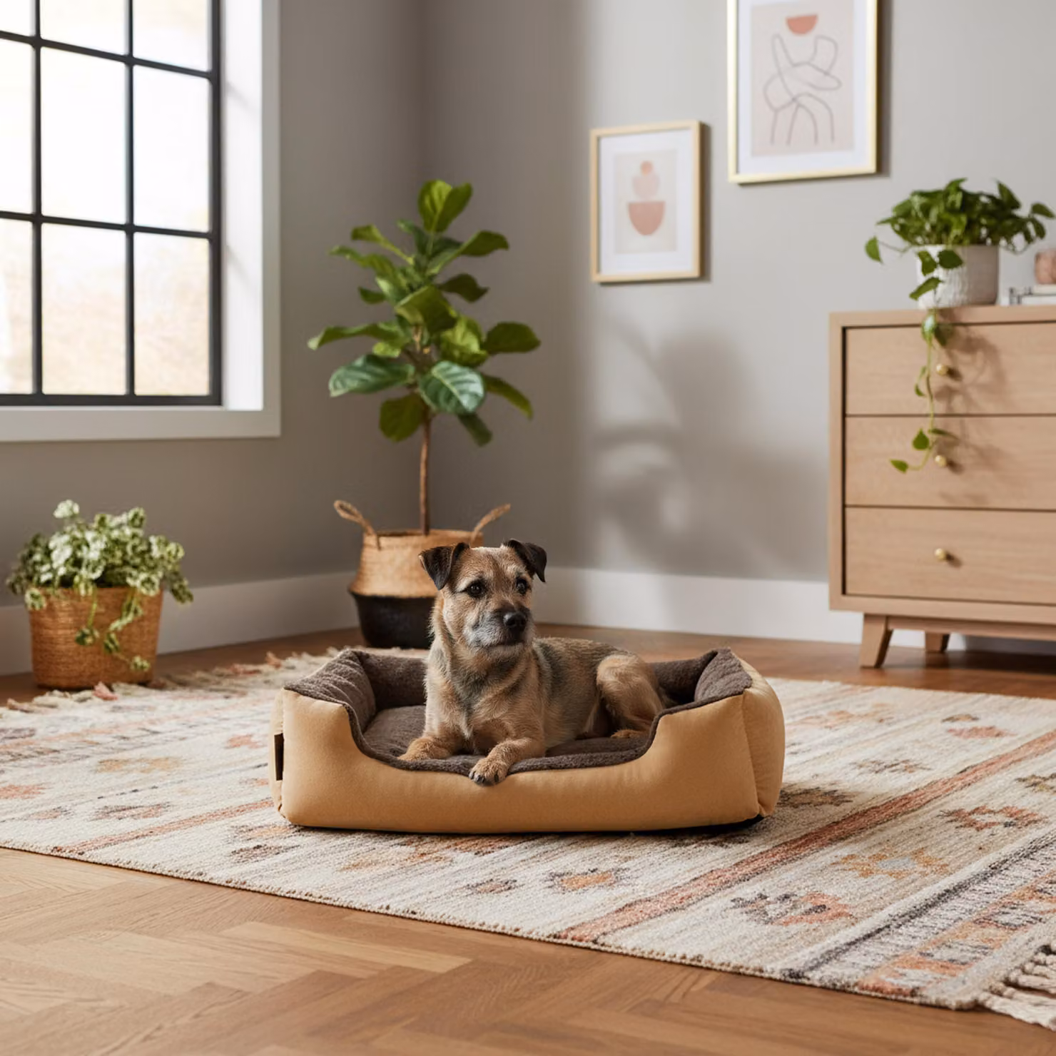 belviona, cuccia per cani con accogliente cuscino reversibile, facile da pulire e antiscivolo, luogo accogliente per dormire, 60x48 cm, beige/marrone