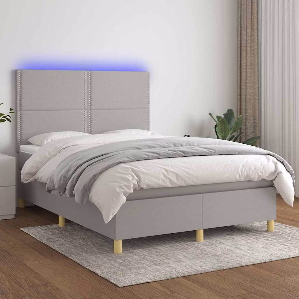 Letto Ibrido con Materasso e Illuminazione LED vidaXL in Tessuto Grigio e Bianco L/P/H: 140 x 200 x 128 cm – 1