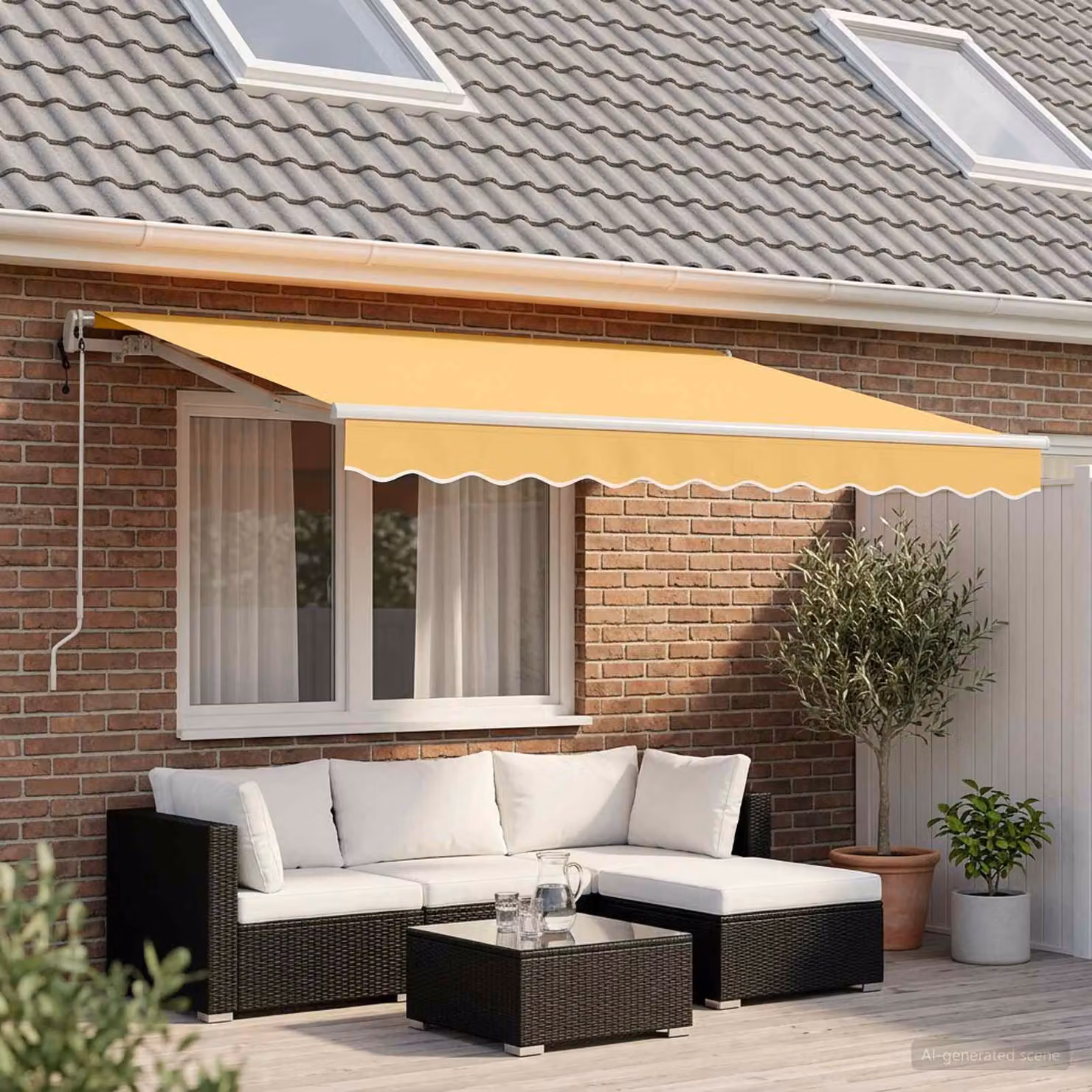 Tenda retrattile vidaXL con bracci pieghevoli in alluminio e tessuto in poliestere, colore sabbia, L: 500 cm x P: 300 cm