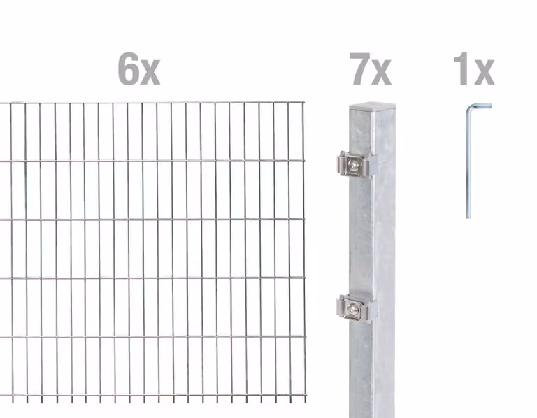 Alberts 654856 Recinzione a doppia rete metallica come set completo di 14 pezzi, zincato a caldo, altezza 80 cm, lunghezza 12 m