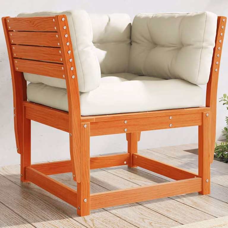 vidaXL Divano da giardino con braccioli e cuscini in legno di pino cerato marrone