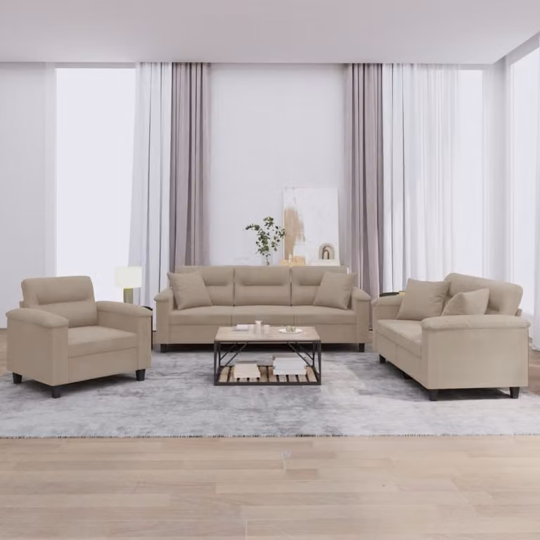 Maison Exclusive - Set divano a 3 posti con cuscini in microfibra color taupe