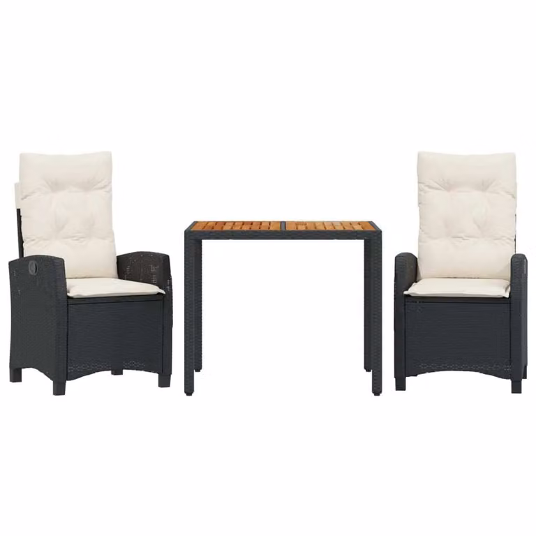 Set da Pranzo da Giardino 3 pz con Cuscini Nero in Polyrattan
