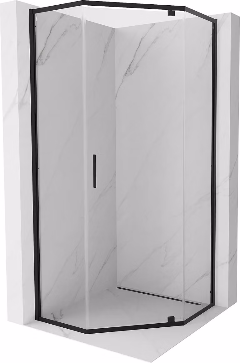 Mexen Exo cabina doccia pentagonale a battente 80 x 80 cm, trasparente, nera - 812-080-080-70-00