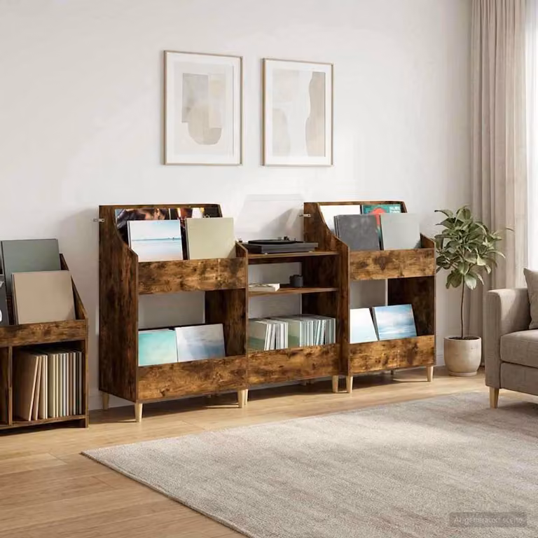 Set di 3 mensole per media moderna vidaXL in legno color rovere fumo L: 212 cm, P: 46 cm, H: 112 cm