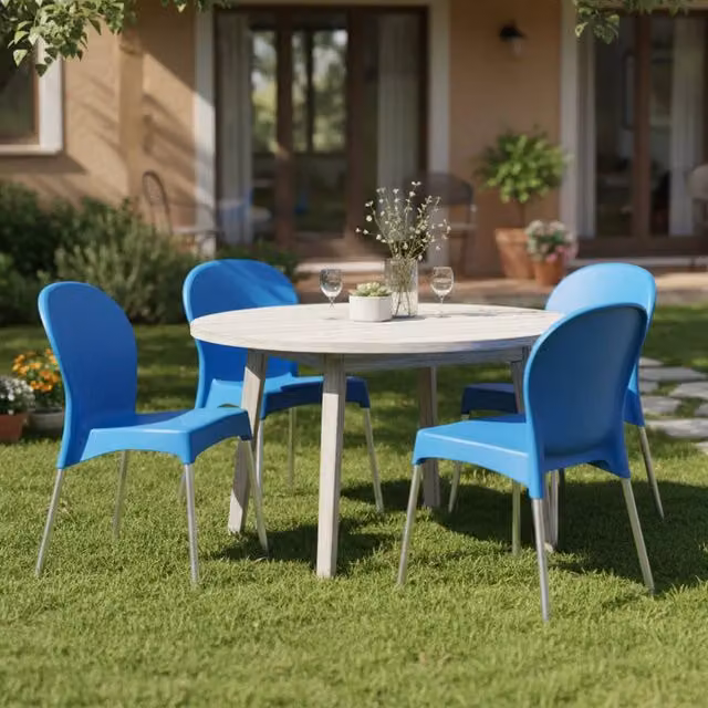 Set di 4 sedie da esterno impilabili DMORA Eclectic, colore blu opaco
