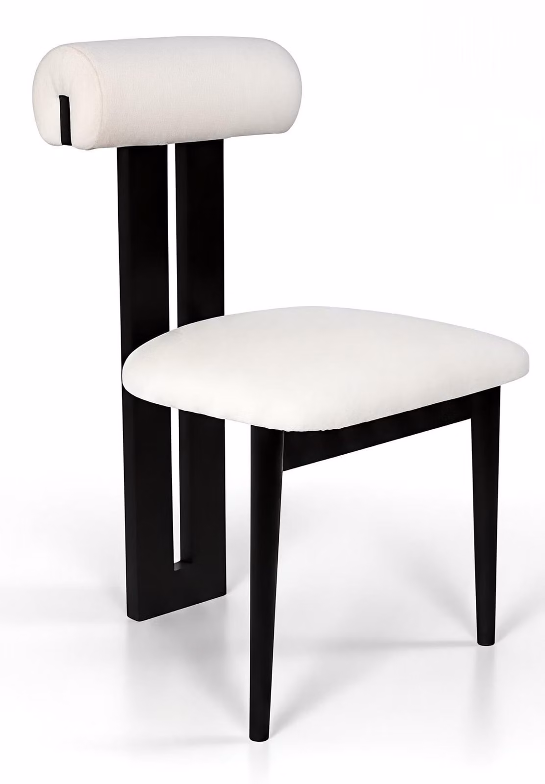 Sedia moderna, bianca, dal design elegante. Sedia imbottita, ideale per la sala da pranzo o come sedia per la cucina