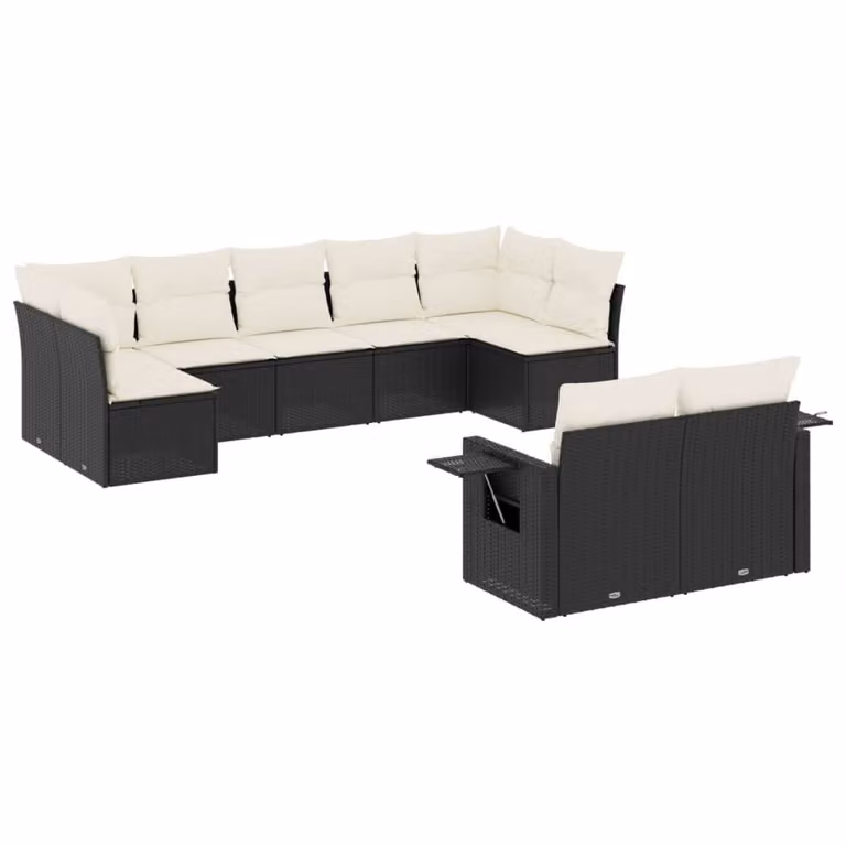 Set Divani da Giardino 9 pz con Cuscini Nero in Polyrattan