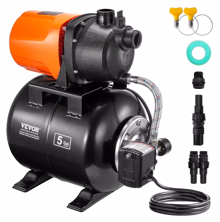 Pompa sommergibile per pozzo con serbatoio di pressione - Pompa per acqua - Pompa di pressione - Pompa per giardino - Idroforo - 750 W, 3700 L/ora