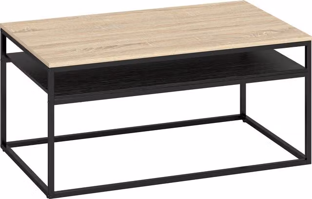 Tavolino Moderno HOMCOM in Stile Industriale con 2 Ripiani e Piedini Regolabili, Rovere e Nero, L: 100 cm, P: 59,8 cm, H: 47 cm