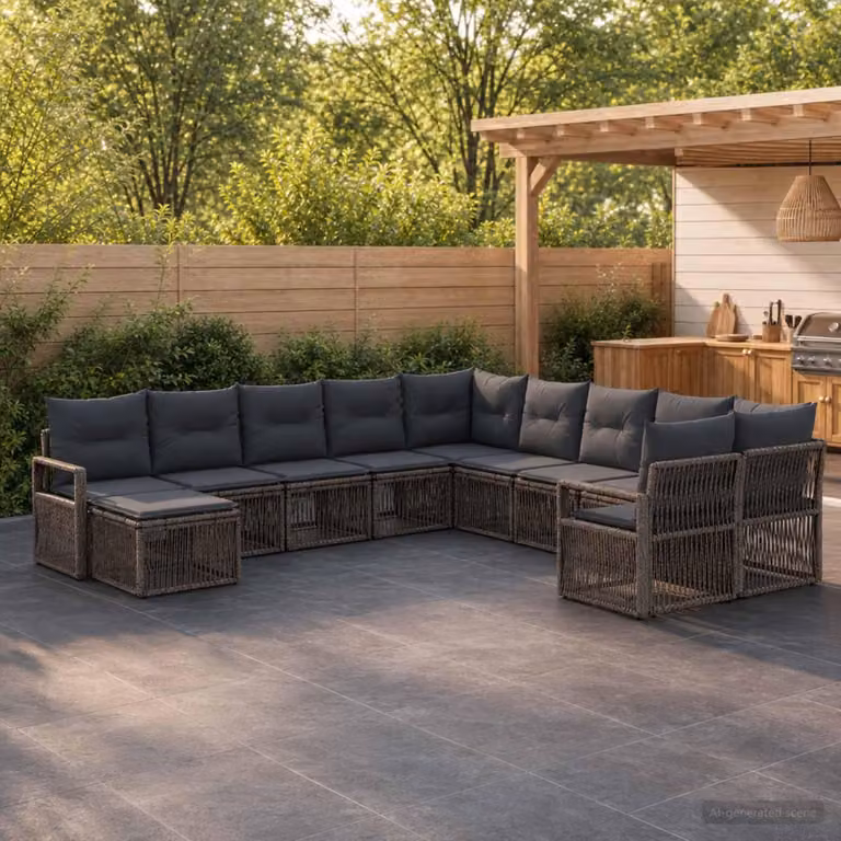 Maison Exclusive - Set da giardino composto da 11 pezzi, divano, colore grigio, realizzato in rattan sintetico