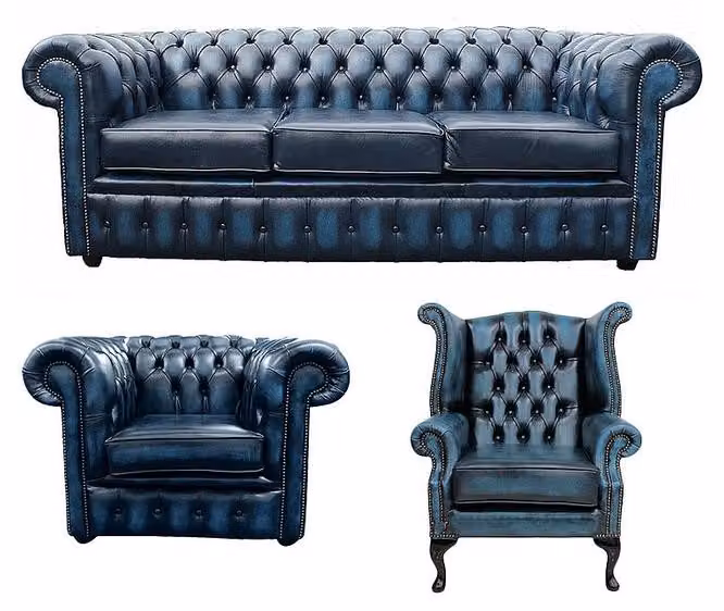Sofagarnitur Chesterfield Polster Couch Sofa Leder Sitz Garnitur Ohrensessel 420