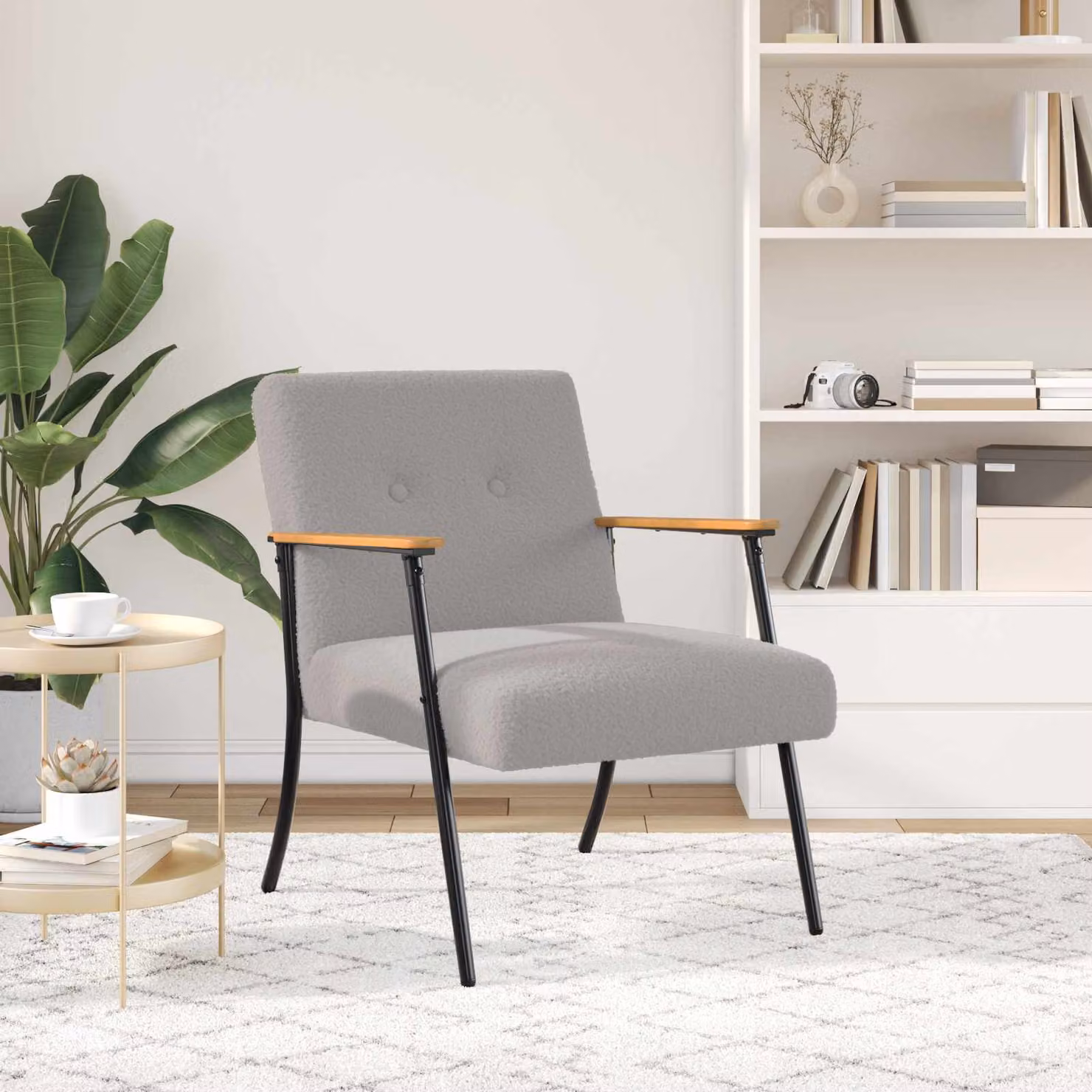 Poltrona moderna vidaXL in tessuto bouclé grigio con braccioli