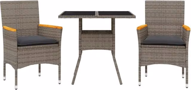 Set da Pranzo da Giardino 3pz | Set Salotto da Giardino con Cuscini in Polyrattan e Vetro