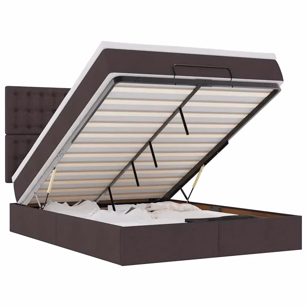 Letto moderno vidaXL con contenitore a sollevamento, materasso a molle e illuminazione sottostante, colori marrone e bianco, L/P/H: 200 x 140 x 280 cm – 2