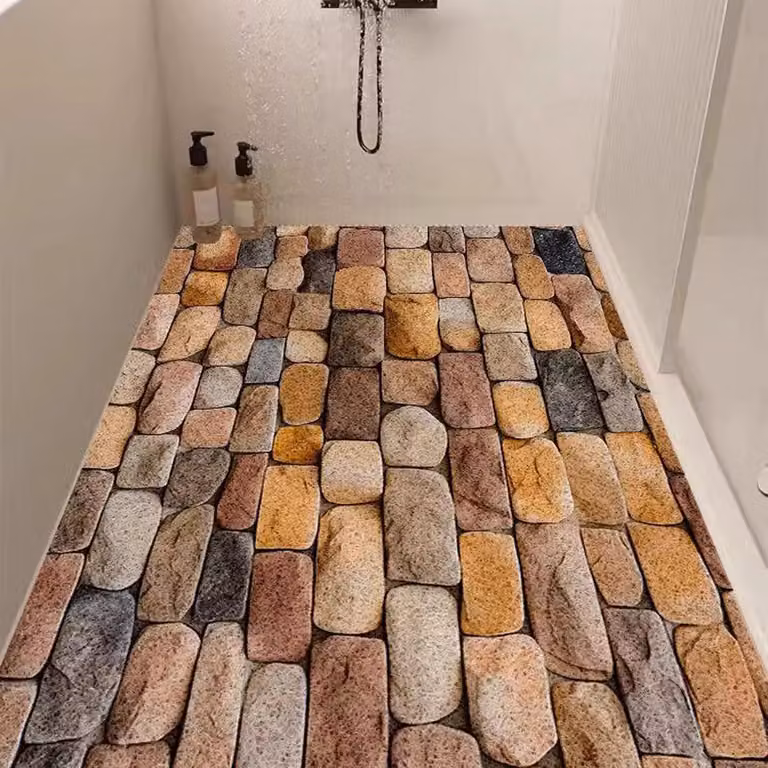 Tappetino antiscivolo per vasca da bagno, 150x160 cm, in PVC, con motivo a coste 3D, ad asciugatura rapida