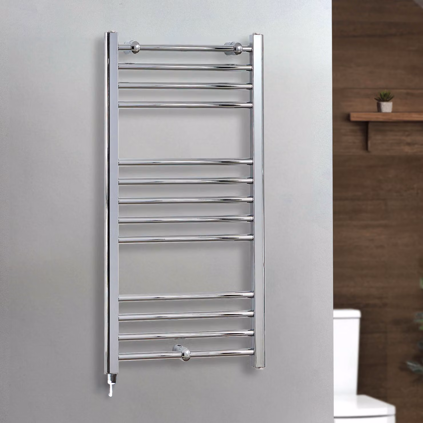 Scaldasalviette Elettrico Diritto Cromato - 1000mm x 500mm  - con Elemento Semplice con Presa Elettrica - Kent - ECOSO by Hudson Reed