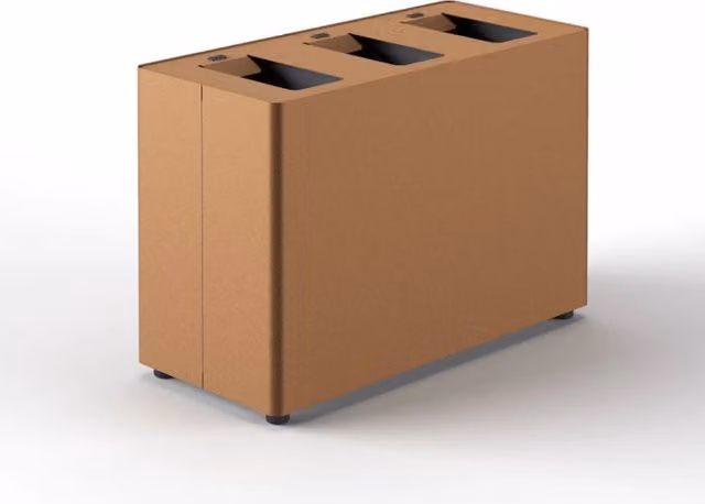 Pattumiera a 3 Scomparti Totale 72 L 71,5x33x49 cm con Contenitori Interni in Acciaio Verniciato Corten