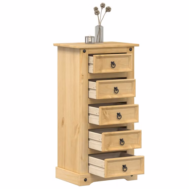 Comodino Corona vidaXL in Legno Massello di Pino Cerato, Colore Marrone/Beige, L 53 cm x P 39 cm x H 103 cm