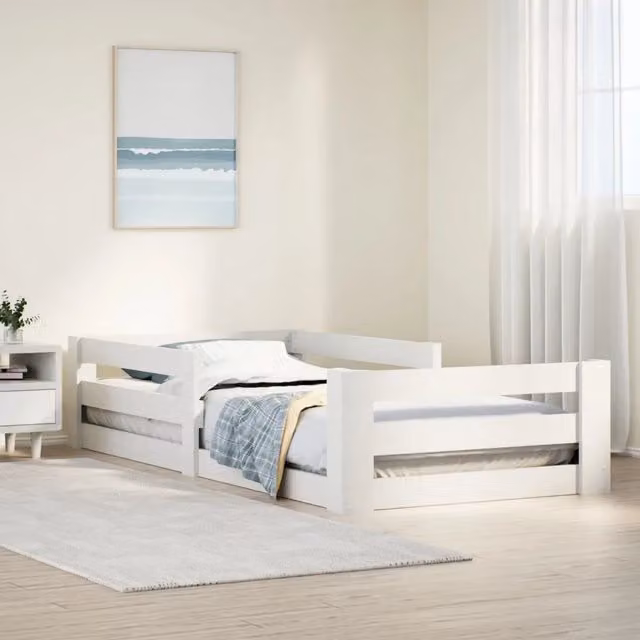Letto singolo vidaXL in legno massello di pino bianco con doghe piatte fisse L/P/H: 207 x 90 x 41.5 cm