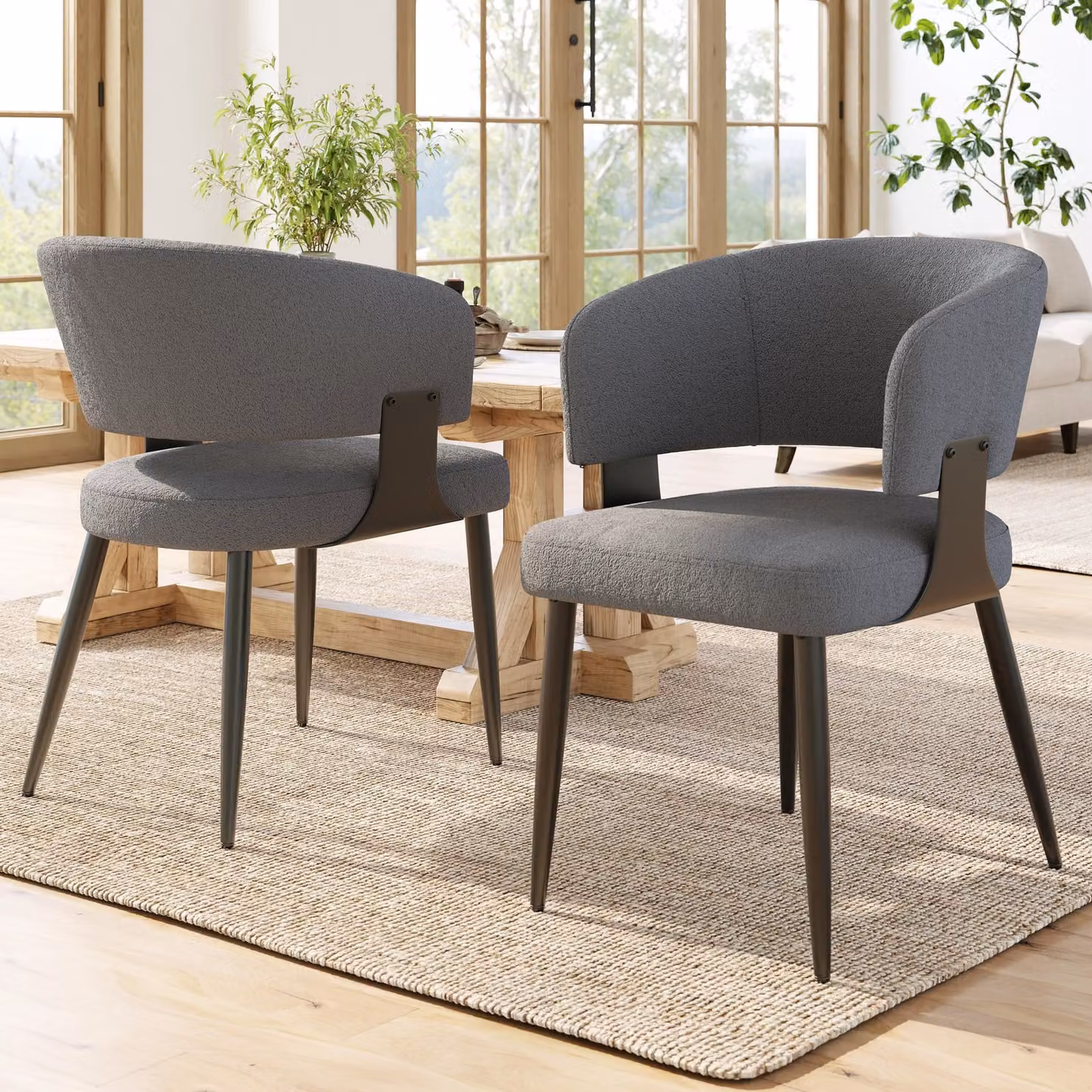 Sweiko Flanella di alta qualità (2 pezzi) Sedia da pranzo Sedia da trucco Tavolino da toilette Sedia ergonomica Sedia leggera Schienale curvo, beige/grigio