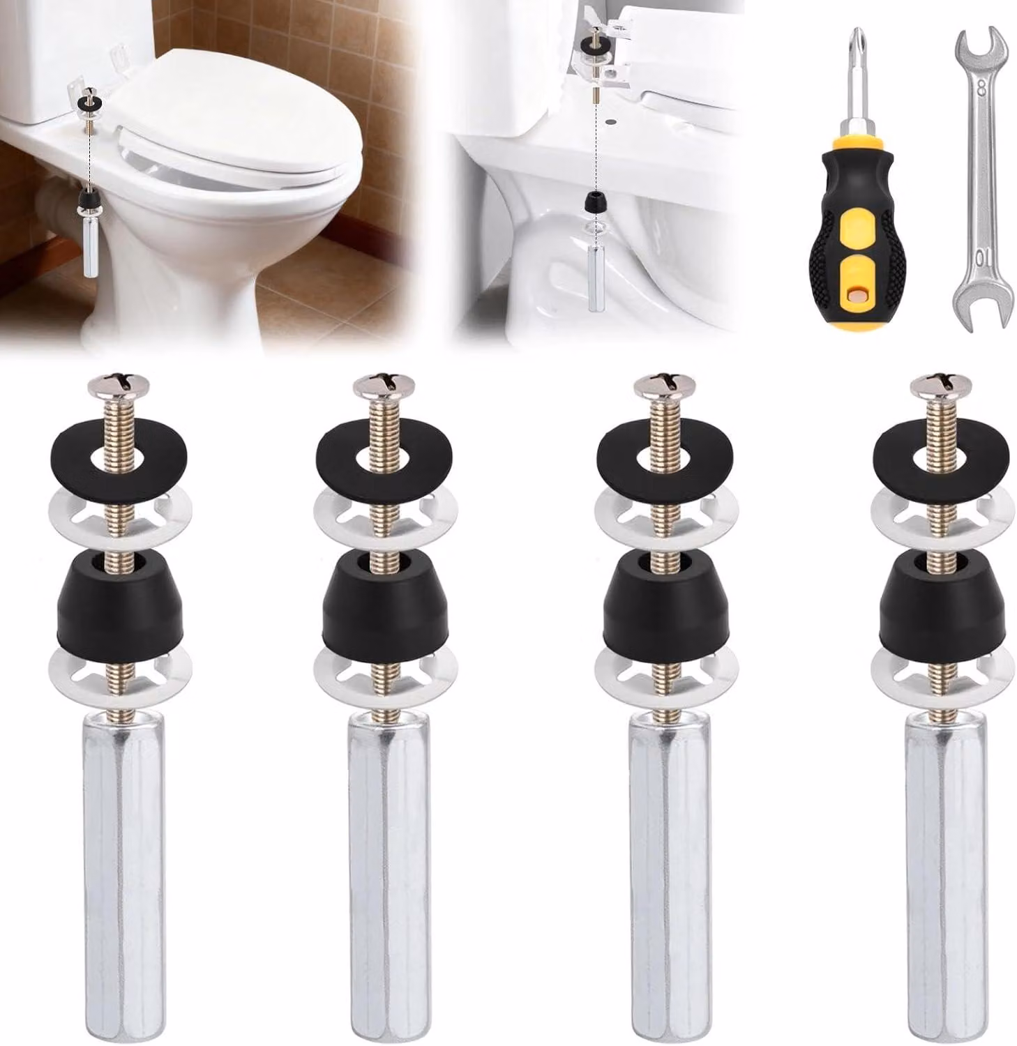 Set di viti per lo sgabello del water, composto da 4 pezzi, in acciaio inossidabile, con dadi di sicurezza lunghi, per il water