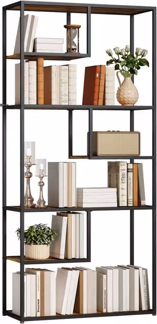 Libreria a 7 Ripiani in Legno e Acciaio Stile Industriale, Scaffale Moderno e Robusto per Casa e Ufficio, 83x34x180 cm, Marrone