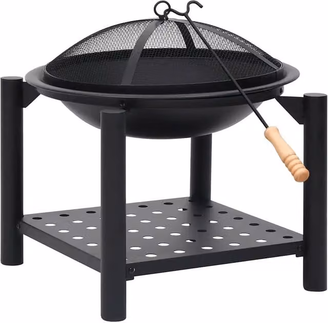 Braciere con attizzatoio DESIGN IN in acciaio nero per legna L/P/H: 54 x 54 x 55 cm