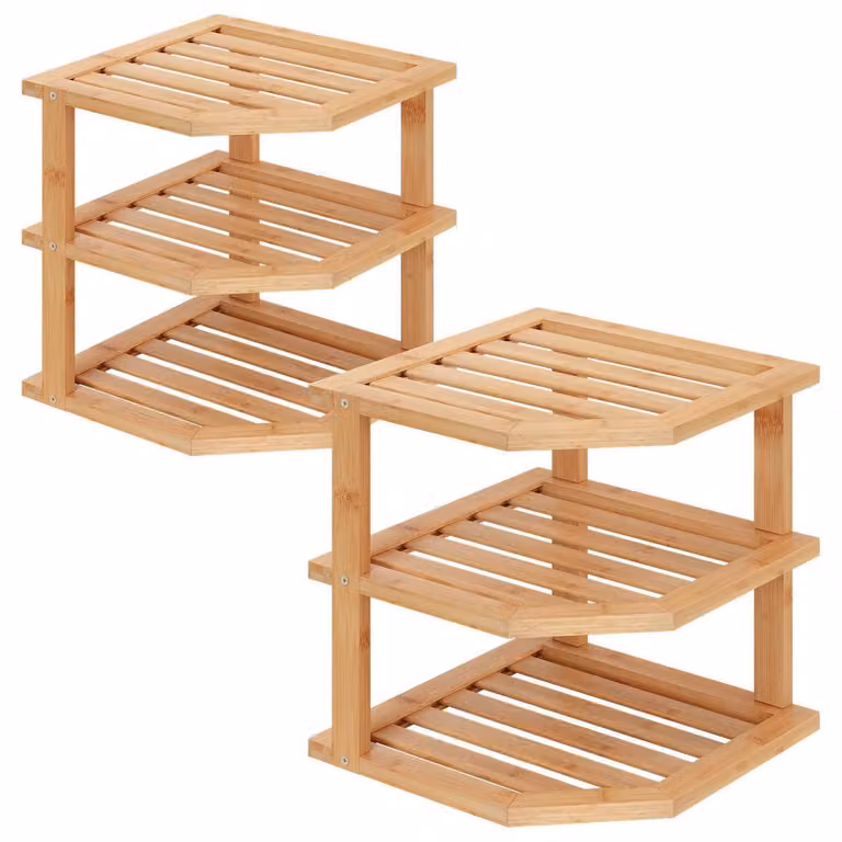 Scaffale da cucina a 3 ripiani, angolare, in bambù, salvaspazio, naturale