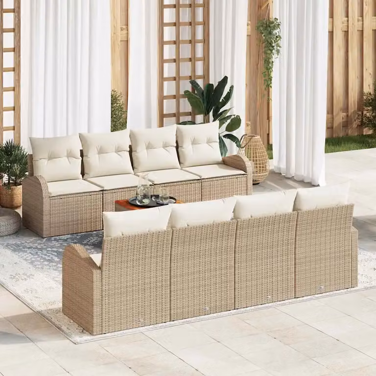 Set Divano da Giardino vidaXL 9 Pezzi in Polyrattan Beige con Cuscini e Tavolino da Esterno