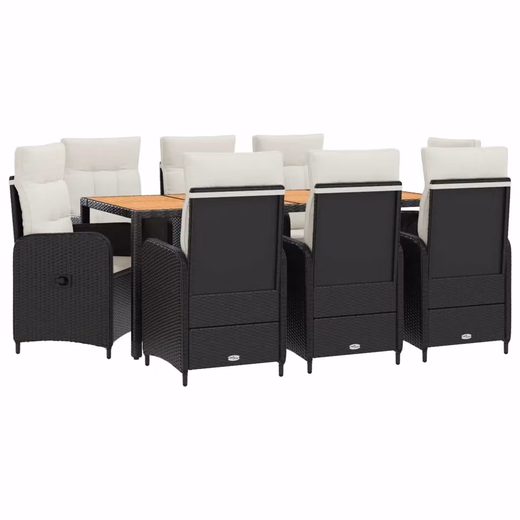 Set da pranzo per esterni vidaXL in acciaio verniciato e legno di acacia, 9 pezzi, Nero e Bianco, L: 150 cm, P: 90 cm, H: 75 cm – 2