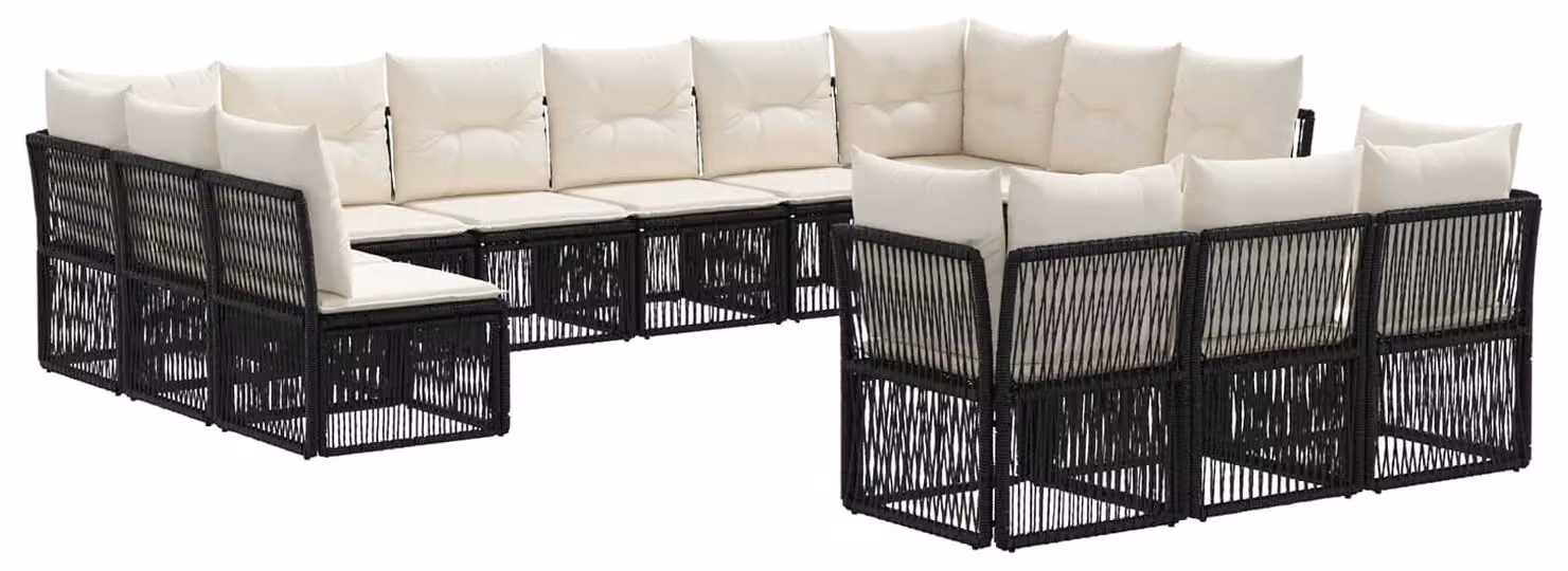 Set da giardino composto da 13 pezzi, in rattan sintetico nero