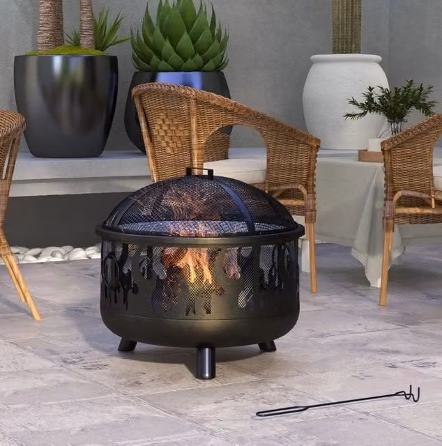 Braciere ULEVR 2 in 1 ?61x55 cm con griglia removibile, parascintille e attizzatoio, metallo nero