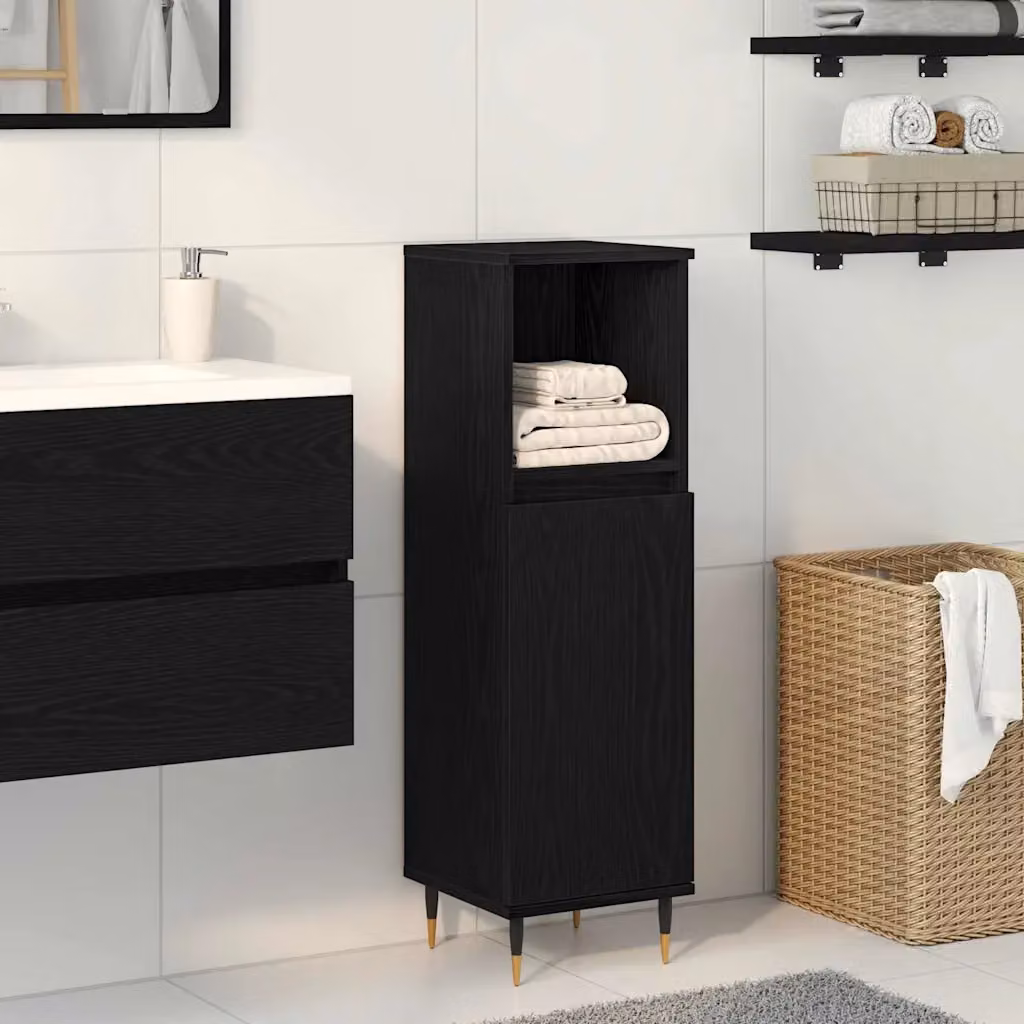 Mobile da bagno moderno vidaXL in legno e metallo, colore nero, L/P/H: 30 x 30 x 100 cm