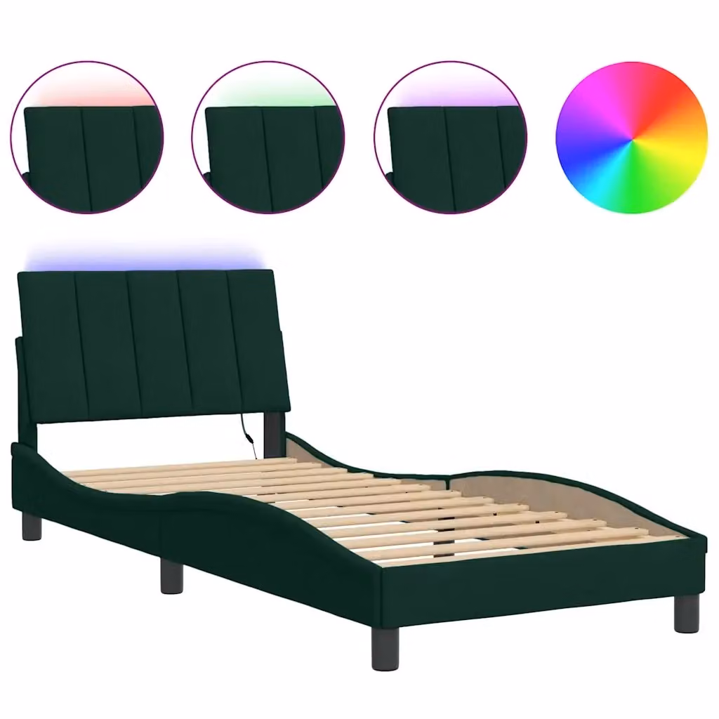 vidaXL Giroletto Hanko in Velluto Verde Scuro con LED e Porta USB, L/P/H: 80 x 200 cm – 2