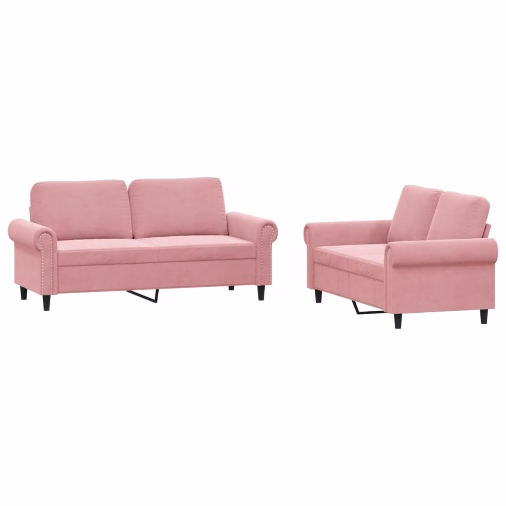 Set di Divani 2 pz con Cuscini rosa in Velluto