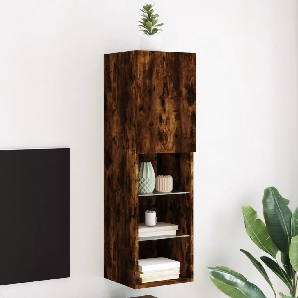 Mobile TV vidaXL con Luci LED in Rovere Fumo, L 30,5 cm x P 30 cm x H 102 cm