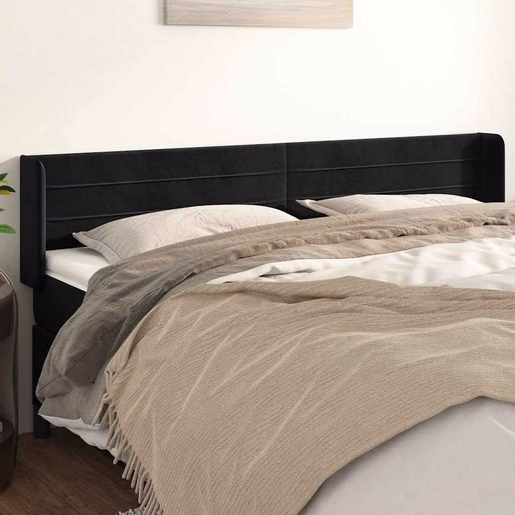 Testiera per letto con design ad orecchio vidaXL in velluto nero L: 163 cm, P: 16 cm, H: 78/88 cm