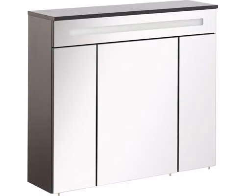 FACKELMANN Armadio a specchio LED KARA / con sistema di chiusura ammortizzata / Dimensioni (L x A x P): circa 80 x 70 x 23 cm / Armadio per il bagno / Mobile per WC o bagno / Corpo: Antracite / Frontale: Specchio