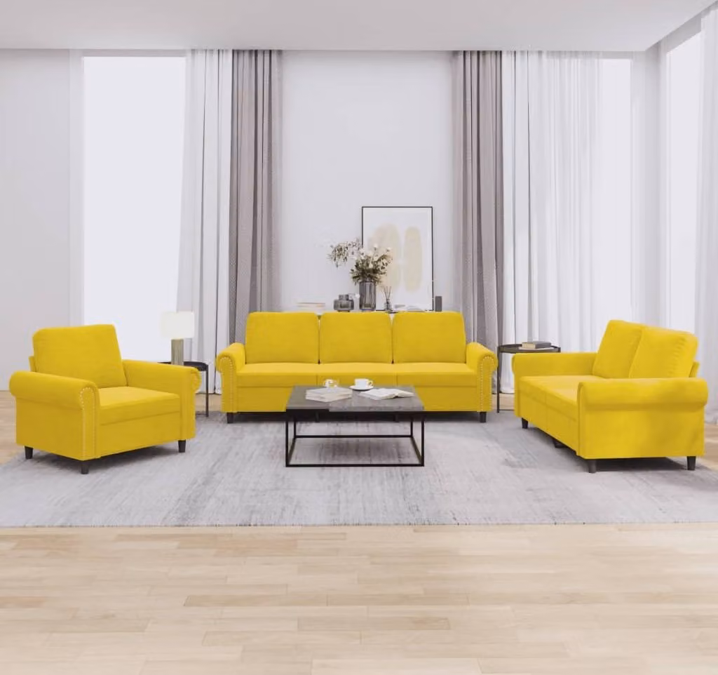Maison Exclusive - Set divano 3 pezzi con cuscini in velluto giallo